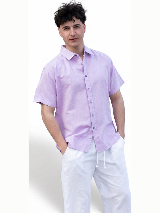 Short Sleeve Linen Shirt In Regular Fit Lilac