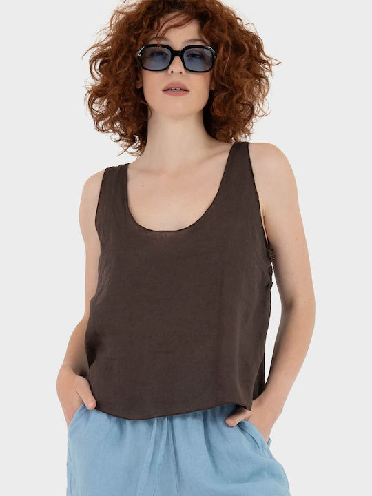 Women's Summer Linen Brown Blouse