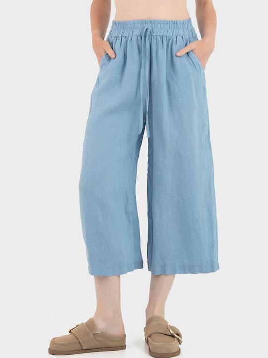 Black & Black Γυναικείο Λινό Παντελόνι Light Blue