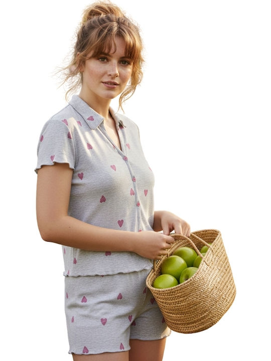 Siyah Inci Summer Women's Pyjama Set Light Gray