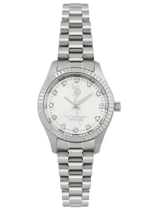 U.S. Polo Assn. Crystals Womens Battery Watch with Silver Metal Bracelet