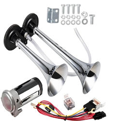 Claxon Electric Cu 2 Cornuri Compresor Zola 12v 150 Db Universal Crom Accesorii Montare Metalice
