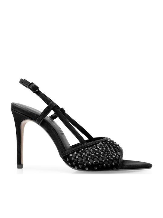 Fabric Sandals with Strass Black W4700035615H-BLACK CJ038-06 Satin with Black Strass