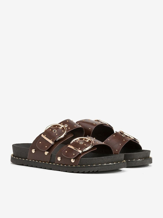Tiffosi Leder Flache Sandalen Für Damen Braun Tiffosi Leder Flache Sandalen Für Damen Braun