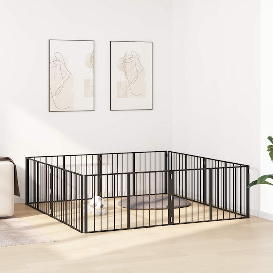 vidaXL Μεταλλικό Πάρκο Σκύλου με 8 Πάνελ 100x60x60εκ. Μαύρο