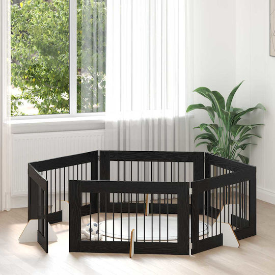 vidaXL Klappbares Holz Hundepark mit 6 Paneelen 100x60x60cm Schwarze Eiche