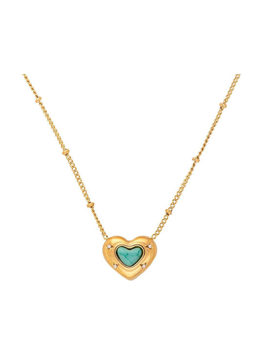 Excite-Fashion Necklace With Heart Design In Gold Plated Steel Turquoise