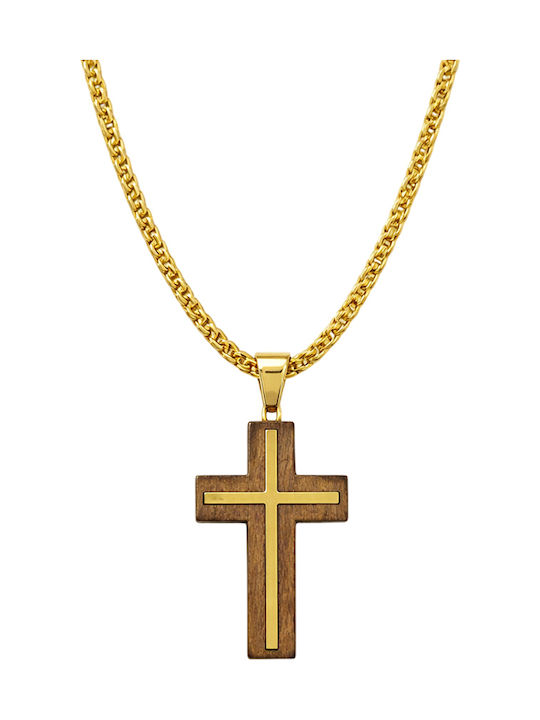 Crucifix Pentru Bărbați Din Oțel Plăcat Cu Aur Cu Lanț
