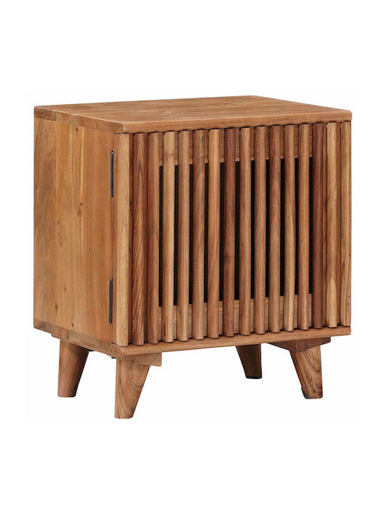 Κομοδίνο από Μασίφ Ξύλο και Γυαλί Μπεζ 40x30x45cm