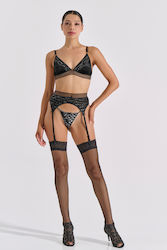 Σετ Sexy Εσωρούχων Bralette Ζαρτιέρα String Μαύρο-ασημί Σετ Sexy Εσωρούχων Bralette Ζαρτιέρα String Μαύρο-ασημί