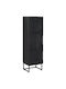 Highboard Floor Living Room Display Cabinet Made of Wood & Metal with Windowed Black 35x30x120cm