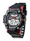Digital Men's Battery Watch with Rubber Strap Black/Red