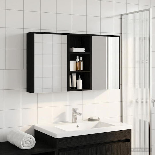 vidaXL Badezimmerspiegel Led mit Regal & Schrank 116x16cm Schwarzer