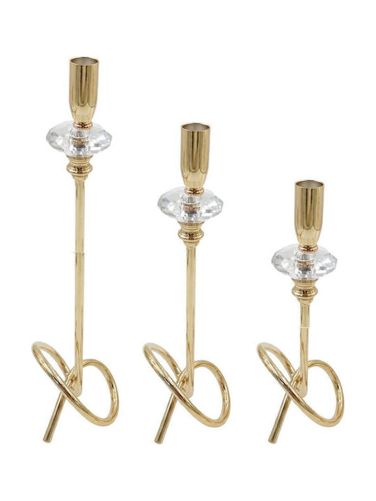 Espiel Set Candle Holders Metal in Gold Color 12x12cm 3 Pieces