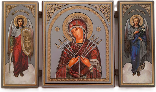 Icoană Fecioara Maria Eptaspathi Triptic Lungime 19,5cm Înălțime 11cm