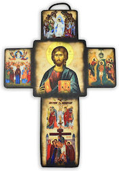 Hölzener Wandkreuz 5 byzantinische Heiligenikonen 20cm Hölzener Wandkreuz 5 byzantinische Heiligenikonen 20cm