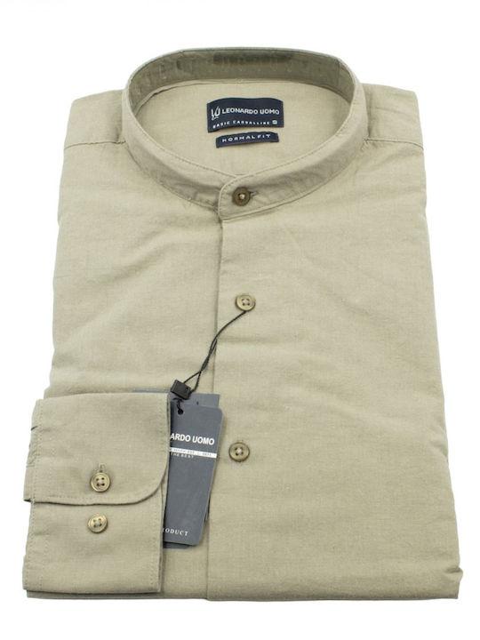 Leonardo Uomo Langärmeliges Leinenhemd Beige
