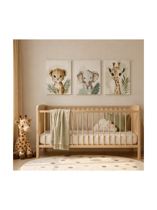 Children's Wall Posters Safari Animals Lion Elephant & Giraffe Set of 3