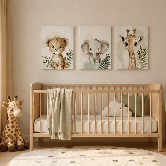 Children's Wall Posters Safari Animals Lion Elephant & Giraffe Set of 3