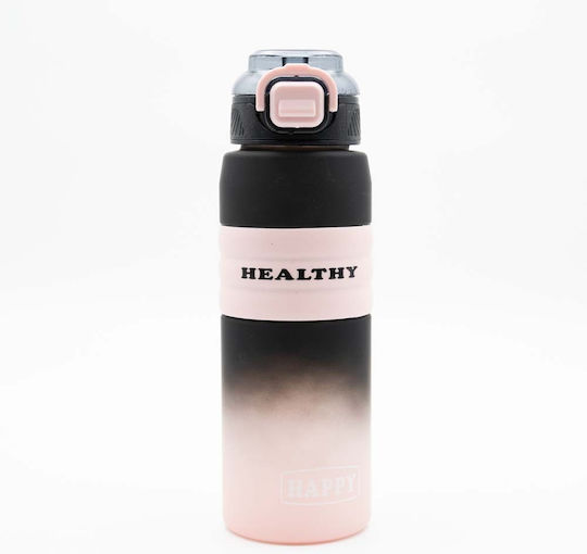 Happy Sticlă de Apă 800ml Ombre Negru-Roz Mâner Antiderapant din Silicon Pai și Dozator