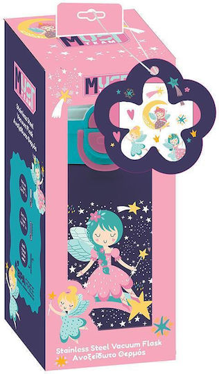 Stainless Steel Thermos Water Bottle 450ml Straw & Stickers 18.5x7.5cm Must Team Fairy