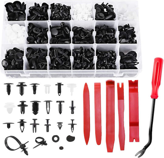 Set Profesional 715 Bucăți Clipsuri Universale de Fixare Auto 660 Clipsuri de Caroserie + 6 Unelte de Demontare + Coliere din Plastic + Garnituri din Spumă Compatibile Bmw Mercedes Toyota Honda Nissan Mazda Jeep Kit Complet de Reparații și Tapițerie Auto