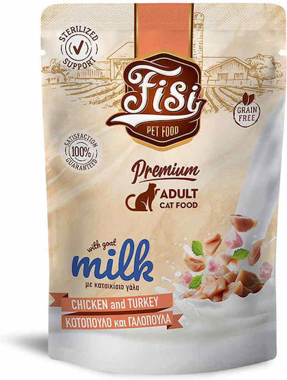 Fisi Cat Adult Sterilised Grain Free Chunk Chicken & Turkey Goat Milk 85g Premium Wet Cat Food Soft Tasty Sauce Adult Neutered Cats