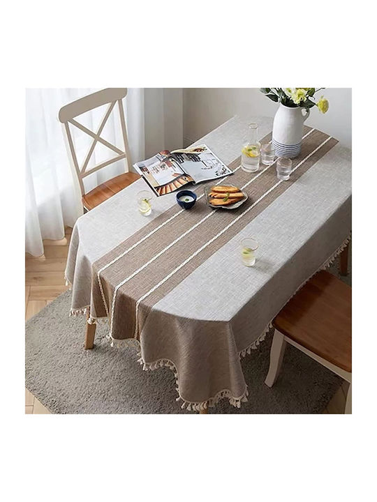 FRIPIA Leinen Tischdecke mit Stickerei Braune 140x250cm