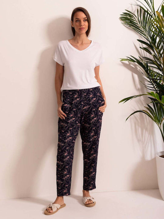 Sofiaman Γυναικείο Υφασμάτινο Capri Παντελόνι Regular Fit Floral