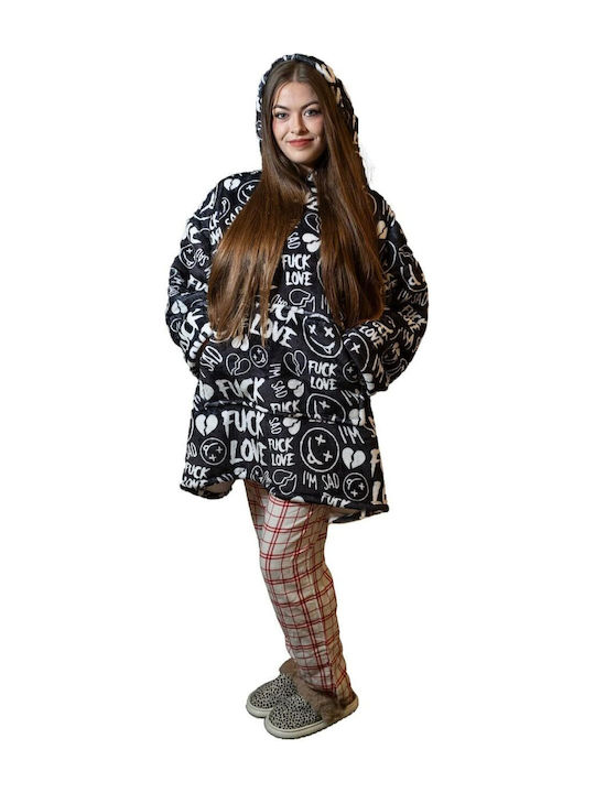Κουβέρτα Fleece με Μανίκια 84x80εκ. Black