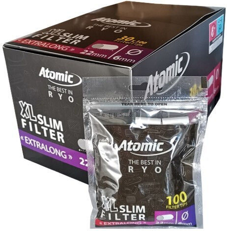 Atomic XL Slim Filtru Extra Lung 6mm 100 Tuburi Tigari Cutie 30 Bucăți