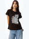 Women's Cotton Short Sleeve Brown Blouse