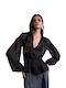 Women's Blouse Long Sleeve with V-Neckline Black