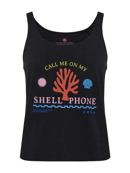 Funky Buddha Women's Cotton Sleeveless Black Bl...