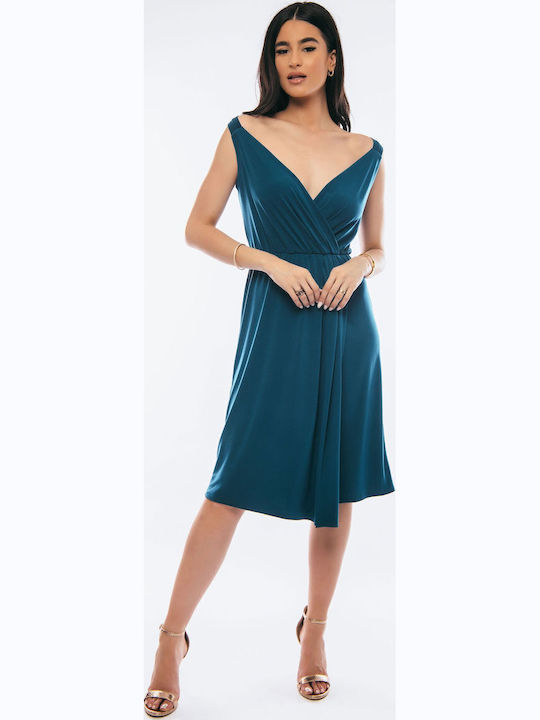 BelleFille Summer Midi Evening Wrap Dress Emerald
