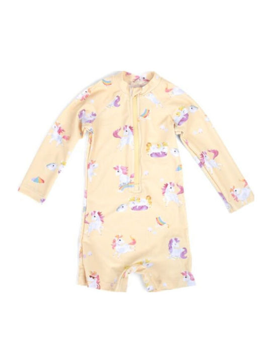 Filibabba Kids One-Piece Swimwear With Long Sleeve Yellow