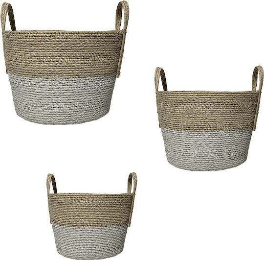 Espiel Basket Synth Rattan Round Set/3 Natural White 35x25 30x20 25x15cm Code Fex201