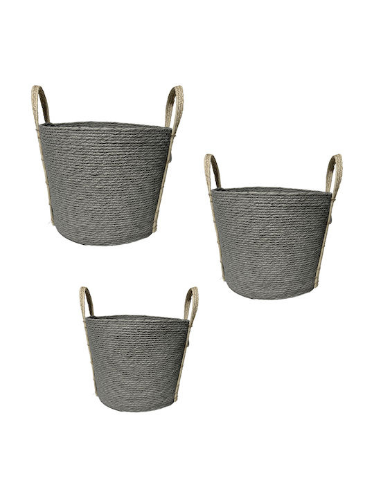 Coș Synth Rattan Rotund Set/3 Gri 35x30 30x25 25x20cm Cod Fex204