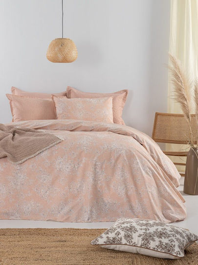 Palamaiki Estella Bed Sheet Set King Size with Rubber Hugger 240x260+32cm Coral 4 Pieces