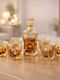Velve Carafă de Servire din Sticlă pentru Whiskey cu Dop și Pahare Galben Miere 300ml 7 Bucăți