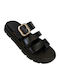 Leather Women's Flat Sandals Flatforms Black