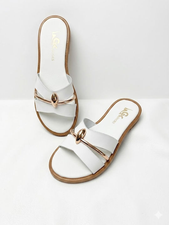 Leather Women's Flat Sandals White