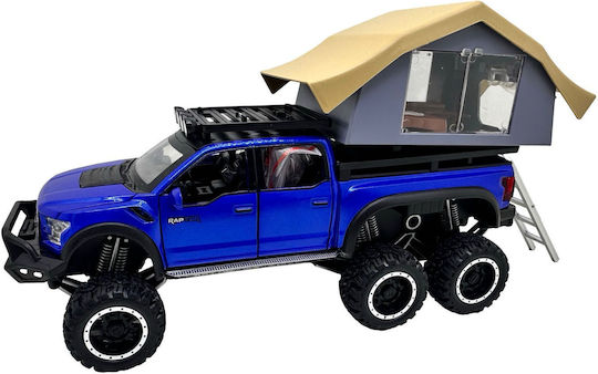 Ford Raptor Albastru 6x6 Camper Scara 1:24 Replică Metalică Lumini Sunete Ușă Deschidere Compartiment Detasabil
