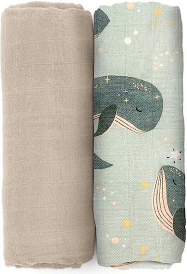 Petite & Mars Prosoape Pentru Eructație Și Învelișuri Pentru Înfășat Clasic Bej 120x120cm 2 Bucăți