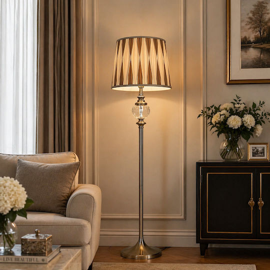Floor Lamp Metal & Glass Fabric Shade 40x155cm Gold Home