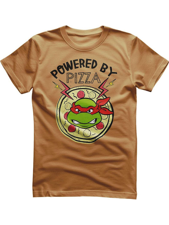 Teenage Mutant Ninja Turtles Powered By Pizza T-shirt Old Gold Unisex Nic-1-tmnt029-og