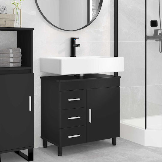 vidaXL Πάγκος με Νιπτήρα, Καθρέπτη & Στήλη Μ60xΒ35xΥ60cm Μαύρο