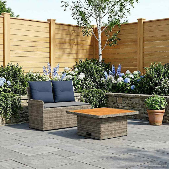 vidaXL Outdoor Lounge Set 2 Pieces Rattan with Pillows