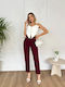 Women's High Rise Fabric Trousers in Slim Fit Burgundy