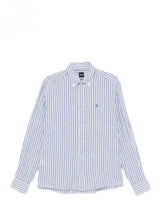 Boss Long Sleeve Linen Shirt in Regular Fit Str...